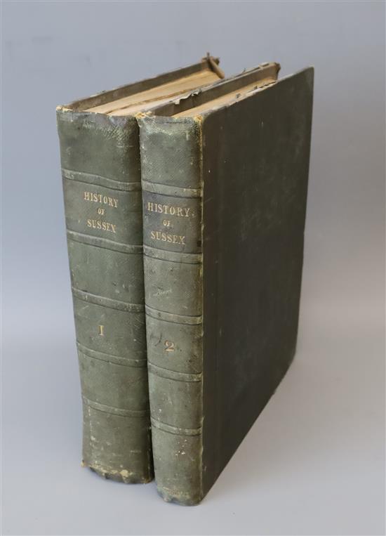 Horsfield, Thomas Walker - The History, Antiquities and Topography of the County of Sussex, 2 vols, qto, quarter calf, with folding map